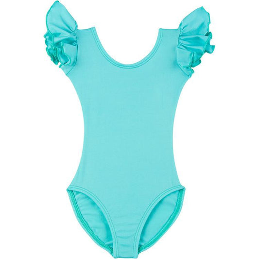 An Icy Turquoise Short Ruffle Sleeve Leotard