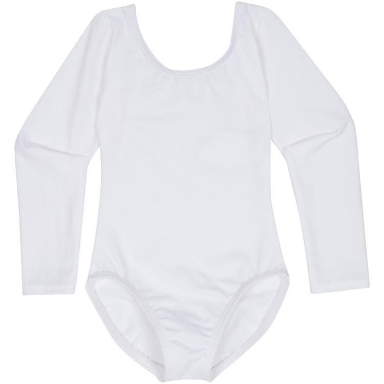 White Lined Toddler & Girls Long Sleeve Ballet Dance Leotard