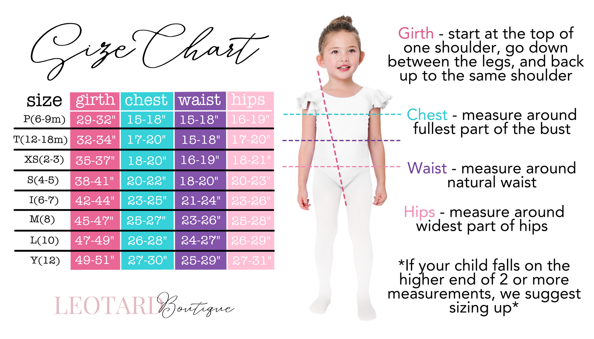 Leotards for Girls Size Chart at Leotard Boutique
