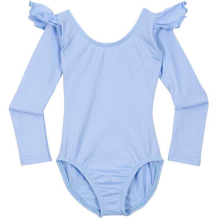 Light Blue Ruffle Long Sleeve Leotard